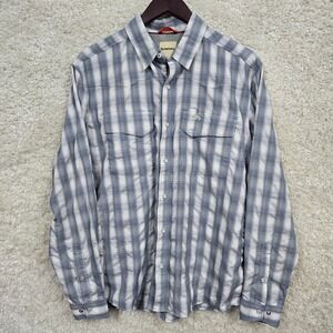 Simms Mens Medium Blue Plaid Long Sleeve Snap Fishing Shirt Ventilated